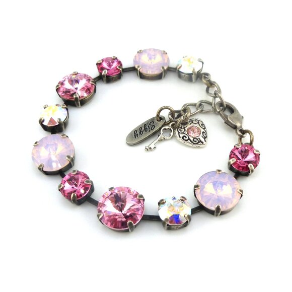 Rosé Glow Light Pink and Crystal AB Tennis Bracelet Made with Genuine Crystals - Picture 5 of 8